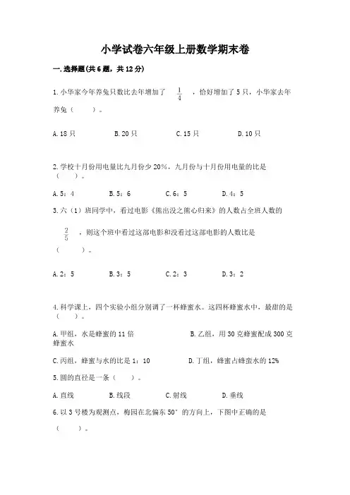 小学试卷六年级上册数学期末卷(完整版)