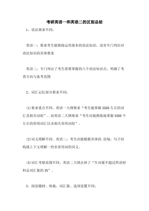 考研英语一和英语二的区别总结
