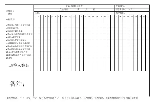 生活水泵房巡检表