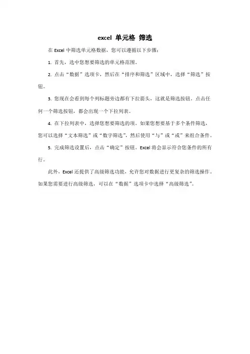 excel 单元格 筛选