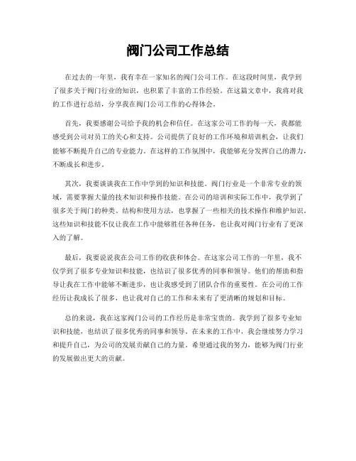 阀门公司工作总结