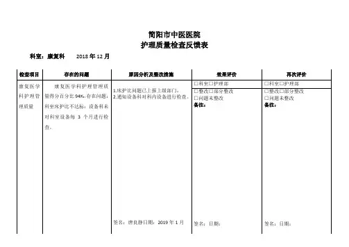 2018.12康复科护理质量反馈表