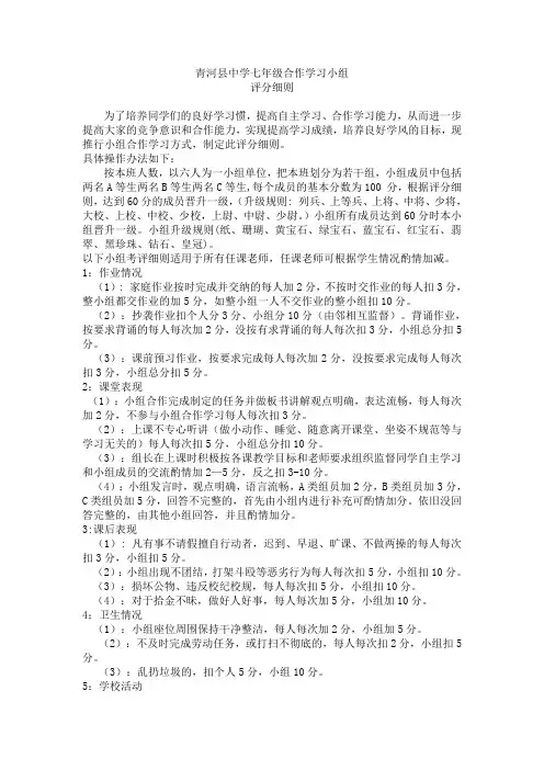 合作学习小组评分细则