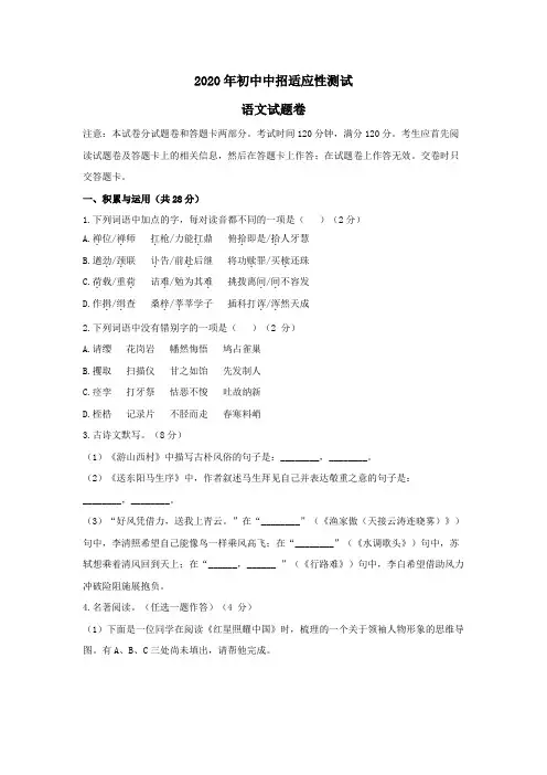 2019-2020郑州初三二模语文试卷(带答案)