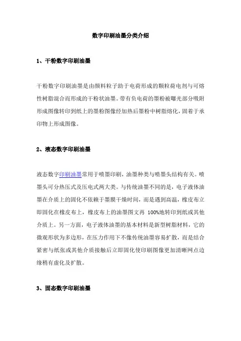 数字印刷油墨分类介绍