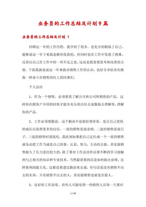 业务员的工作总结及计划9篇