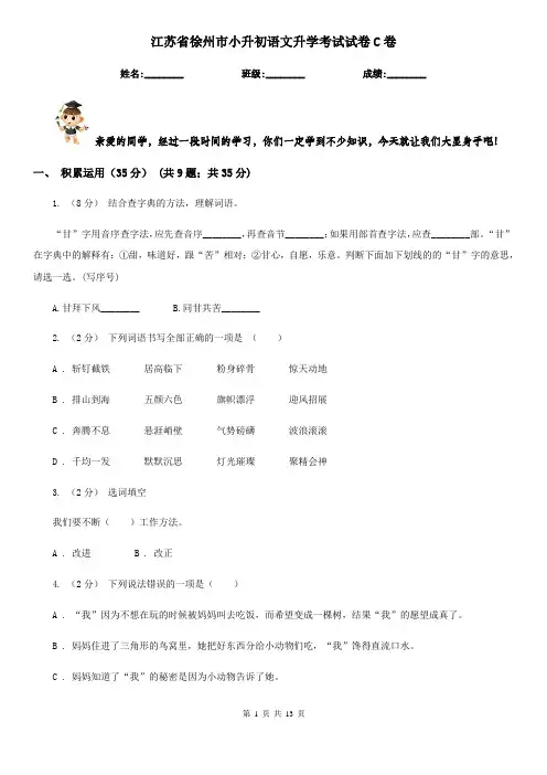 江苏省徐州市小升初语文升学考试试卷C卷