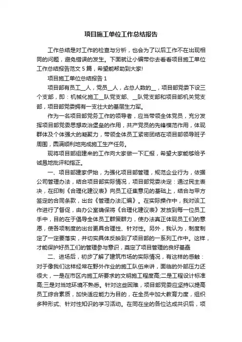 项目施工单位工作总结报告