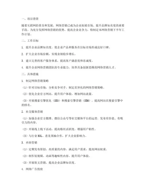 网络营销下半年工作计划