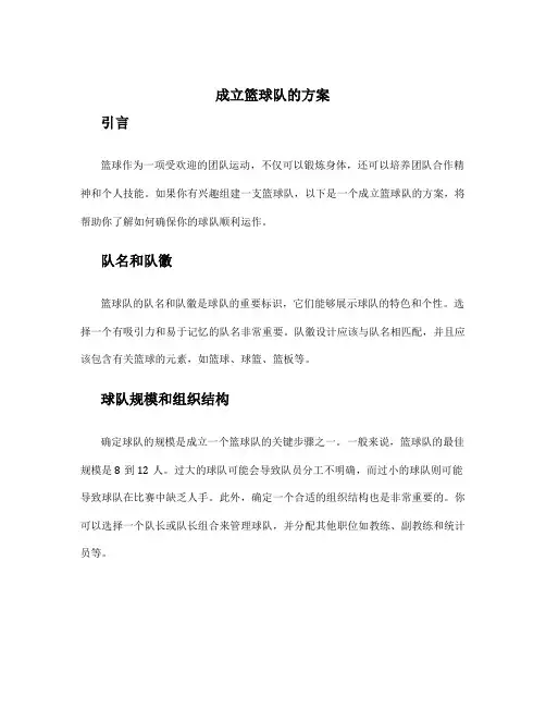 成立篮球队的方案