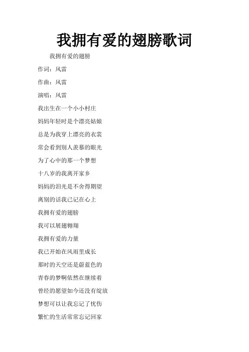 我拥有爱的翅膀歌词