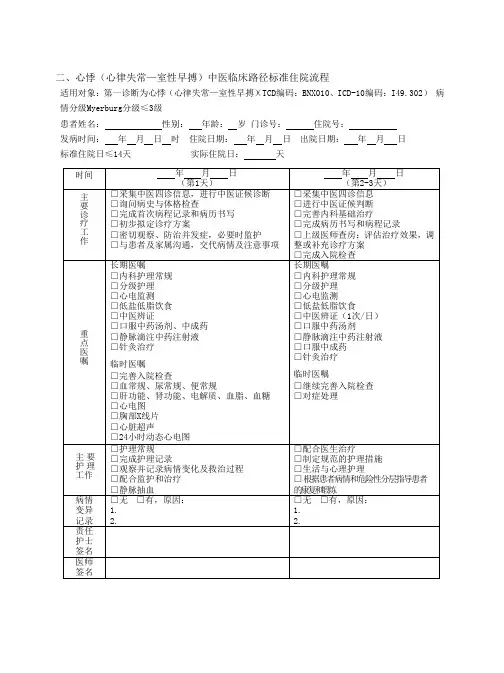 二、心悸(心律失常—室性早搏)中医临床路径标准住院流程[整理]