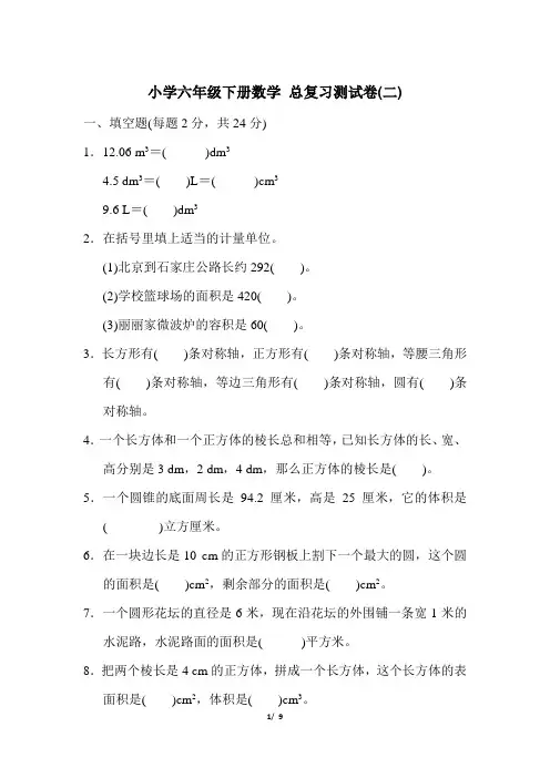 小学六年级下册数学 总复习测试卷(二)