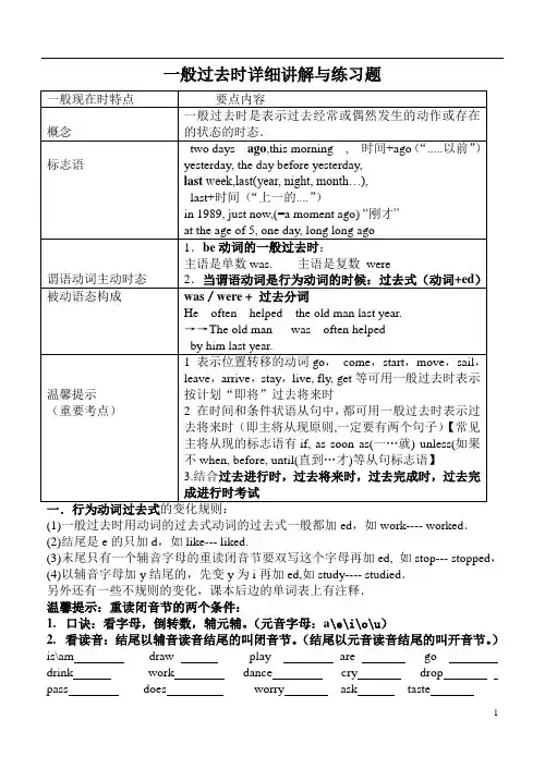 一般过去时详细讲解与练习题 1