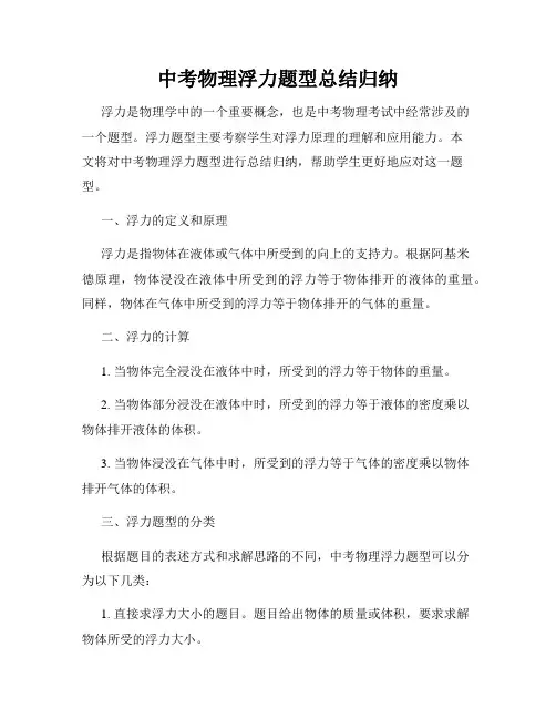 中考物理浮力题型总结归纳