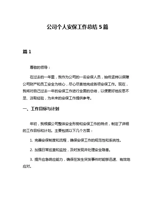 公司个人安保工作总结5篇