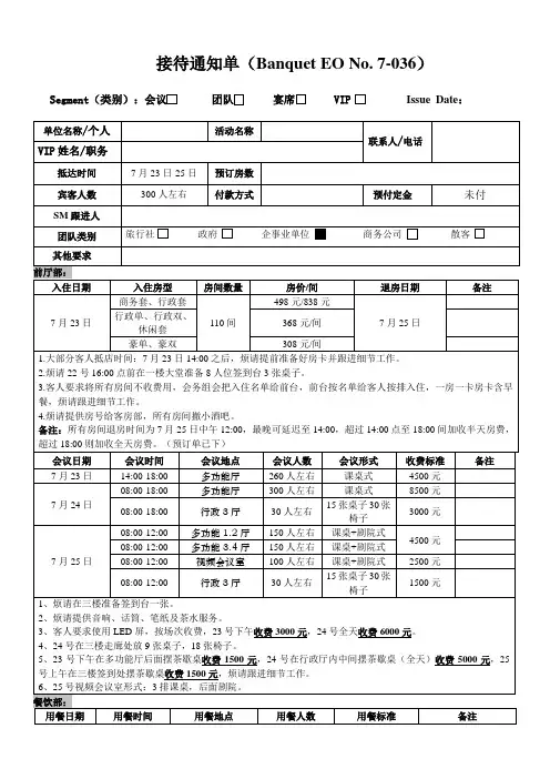 酒店接待通知单模板