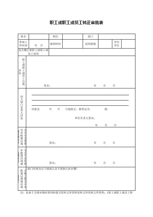 物业公司员工转正审批表