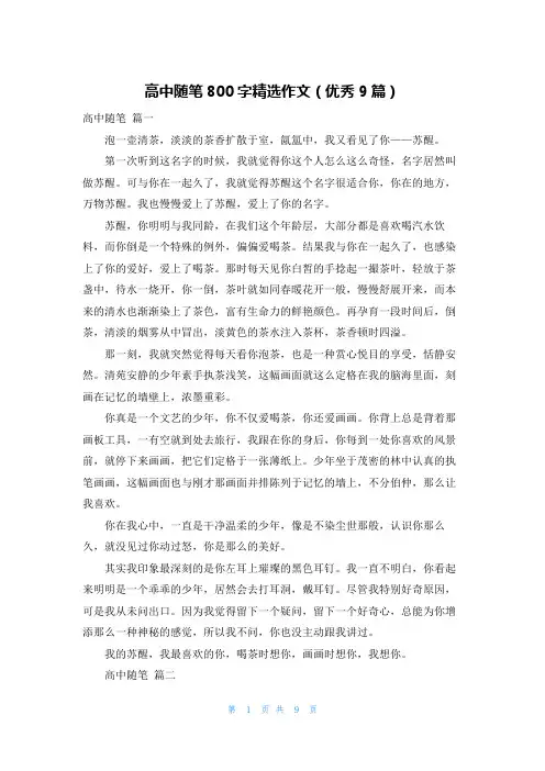 高中随笔800字精选作文(优秀9篇)