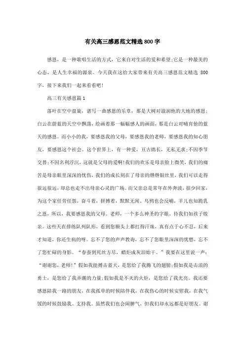 有关高三感恩范文精选800字