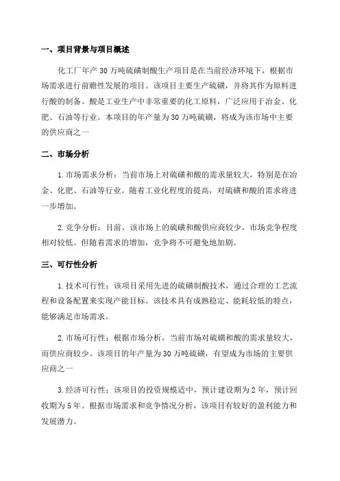 化工厂年产30万吨硫磺制酸生产项目可行性研究报告