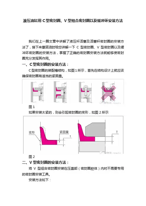 液压油缸用C型密封圈、V型组合密封圈以及缓冲环安装方法