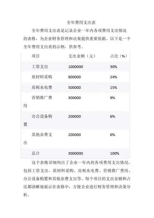 全年费用支出表