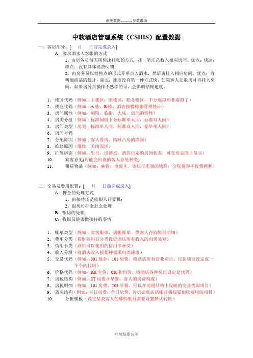 中软酒店管理系统-系统配置表