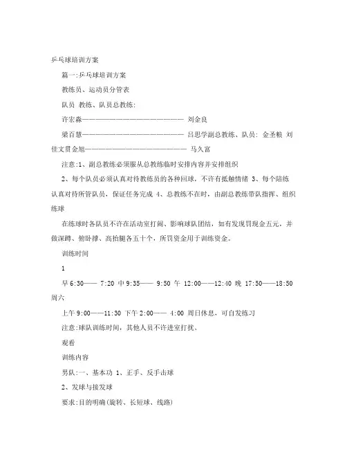 乒乓球培训方案