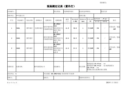 紫外灯--现场测定记录