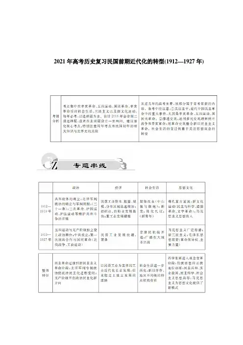  2021年高考历史复习民国前期近代化的转型(1912—1927年)