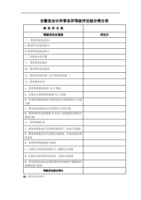 安徽省会计师事务所等级评定综合得分表