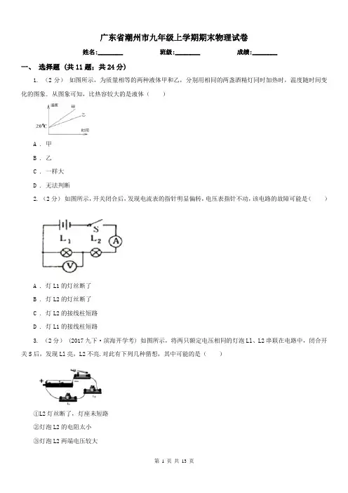 广东省潮州市九年级上学期期末物理试卷