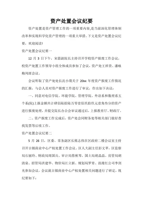 会议纪要 资产处置会议纪要