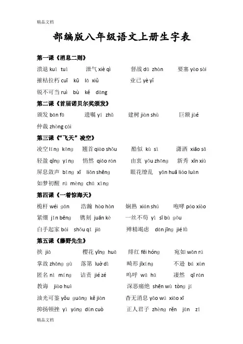 最新部编版八年级语文上册生字表(2)