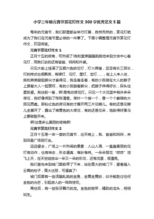 小学三年级元宵节赏花灯作文300字优秀范文5篇