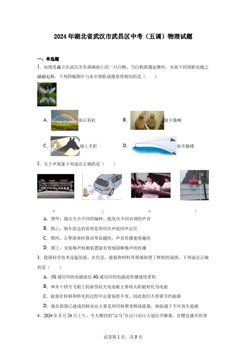 2024年湖北省武汉市武昌区中考(五调)物理试题