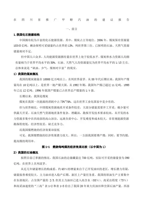 在四川省推广车用甲醇汽油的建议报告