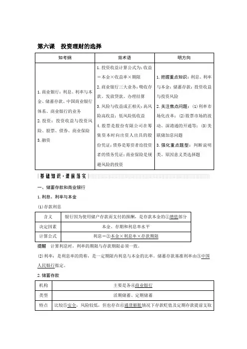 [高考政治资料]高考政治高三政治复习人教版必修一 第六课投资理财的选择 教案 .doc