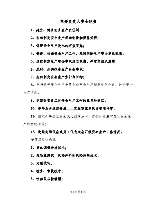 主要负责人安全职责(4篇)
