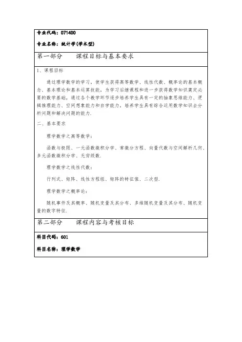 西安财经大学601理学数学2020年考研专业课初试大纲