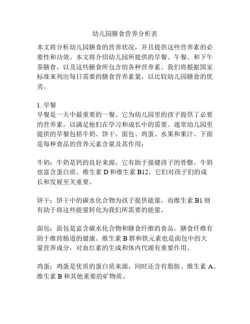 幼儿园膳食营养分析表