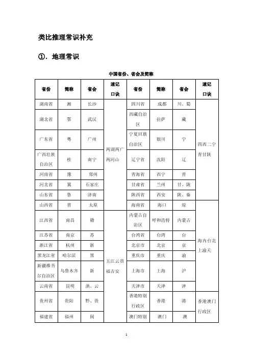 类比推理常识补充