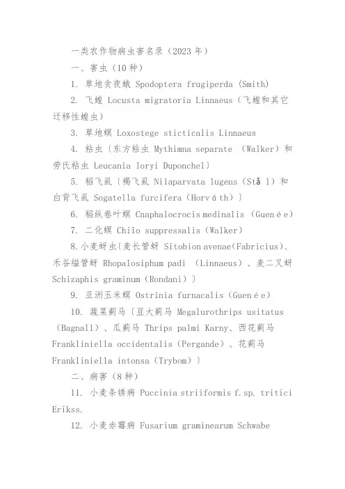 国家一 二 类害虫名录