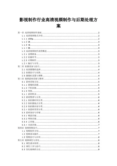 影视制作行业高清视频制作与后期处理方案