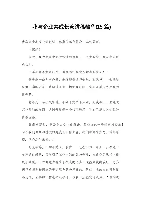 我与企业共成长演讲稿精华(15篇)