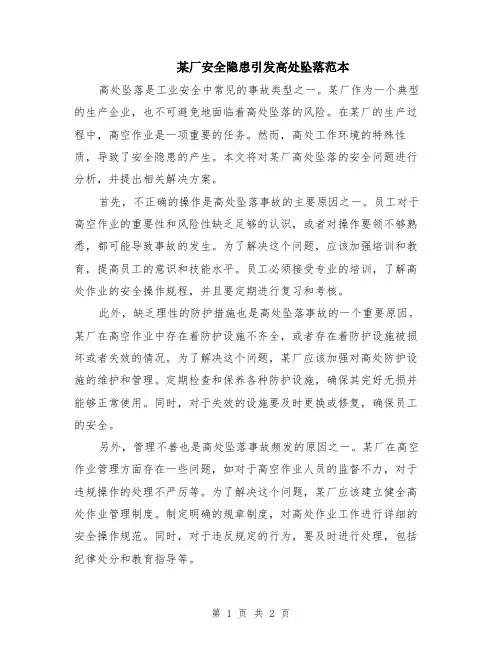 某厂安全隐患引发高处坠落范本
