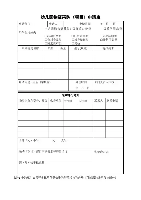 幼儿园物资采购申请表
