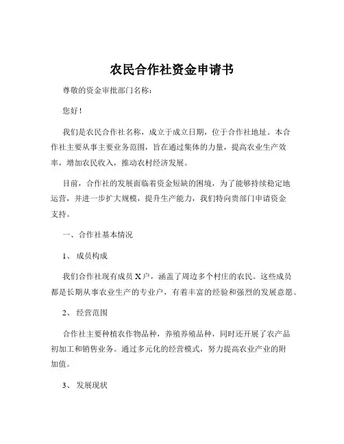 农民合作社资金申请书