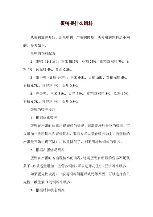 蛋鸭喂什么饲料